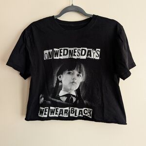 3/15$ Kids Black Graphic Tee with Bold Wednesday Addams Design